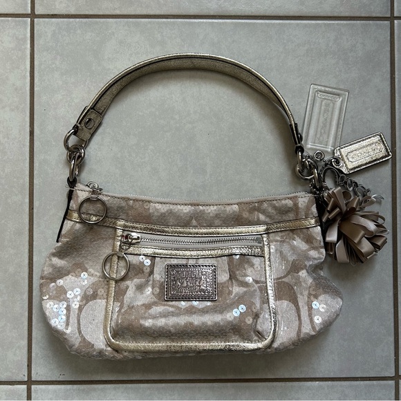 Coach Handbags - Coach Poppy sequin shoulder bag with gold leather trim